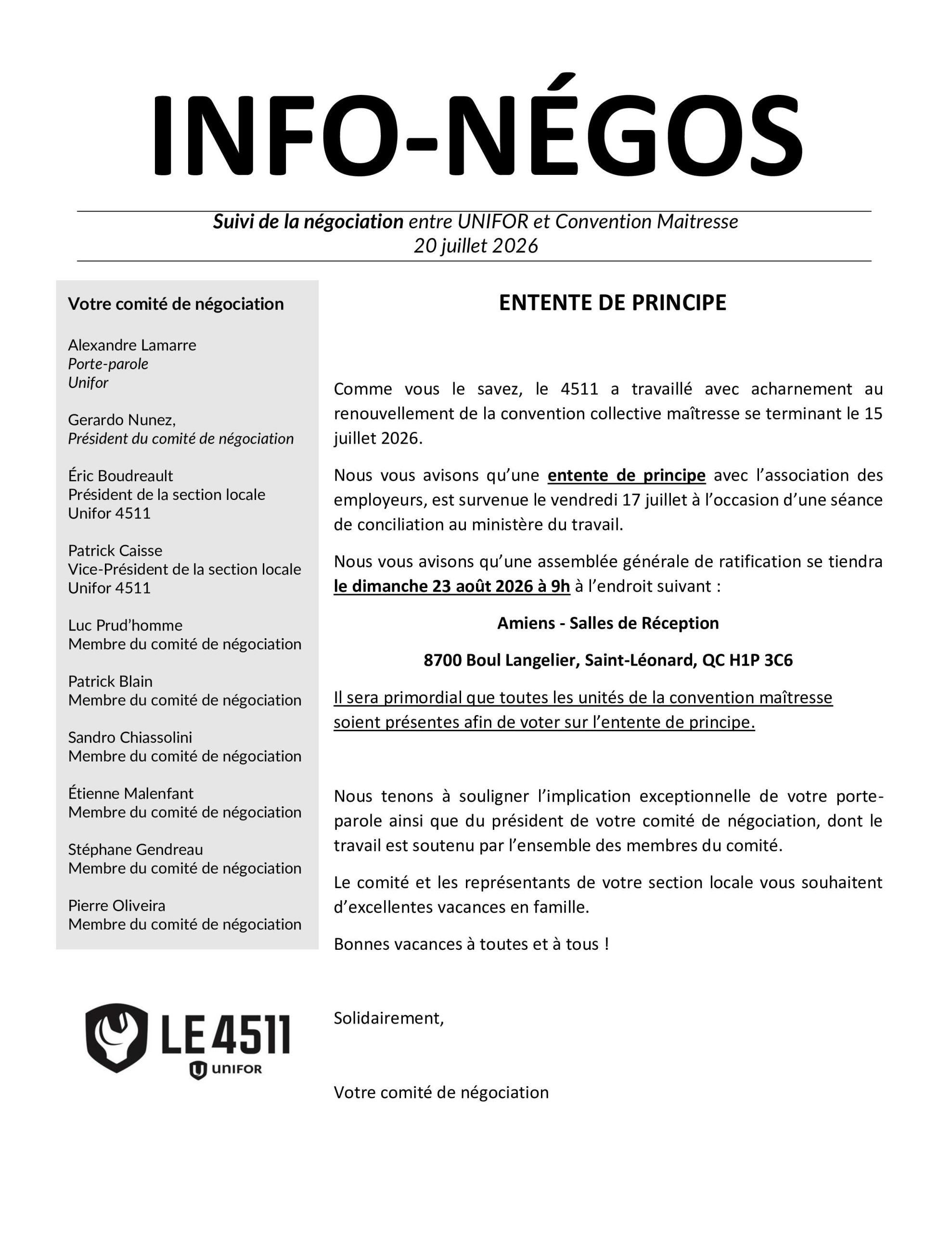 ENTENTE DE PRINCIPE : CONVENTION MAITRESSE