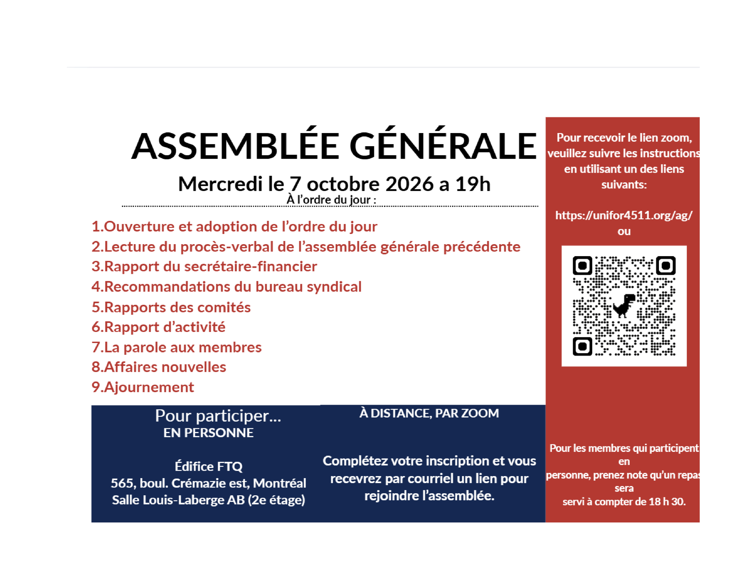 Assemblé générale : Mercredi 7 octobre à 19h